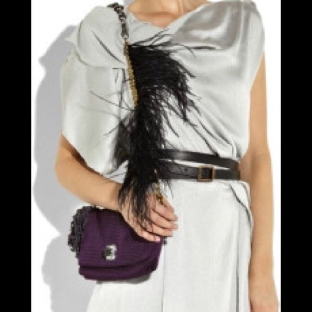 LANVIN Feathered Ouloulette Violet Shoulder Bag NT - Picture 4 of 8